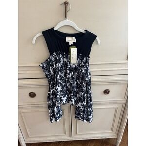 Nicole Miller‎ Artelier Cold Shoulder Black Floral Pattern blouse Silk NWT Small
